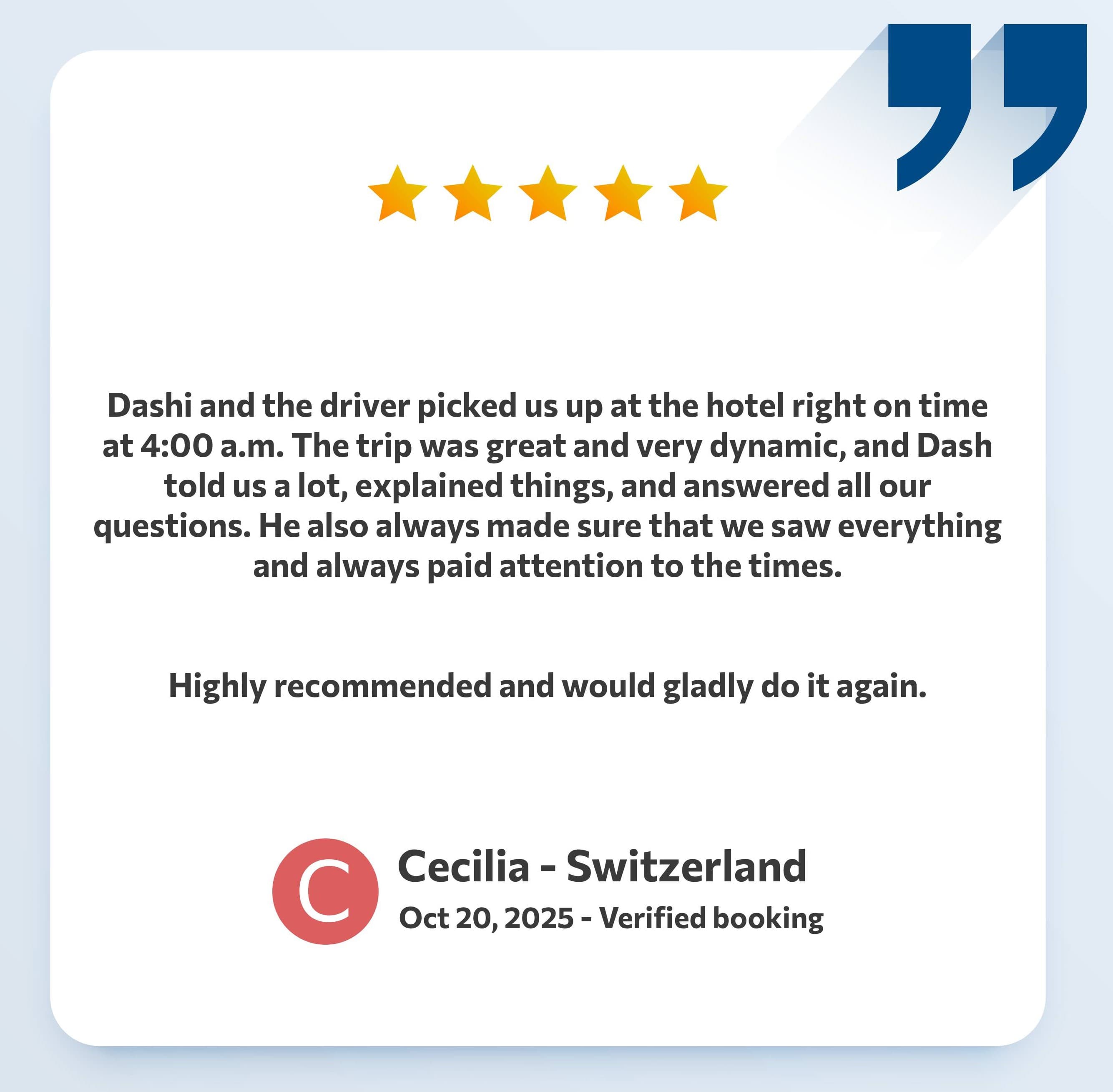 Verified customer review for Sri Lanka tour and airport transfer service